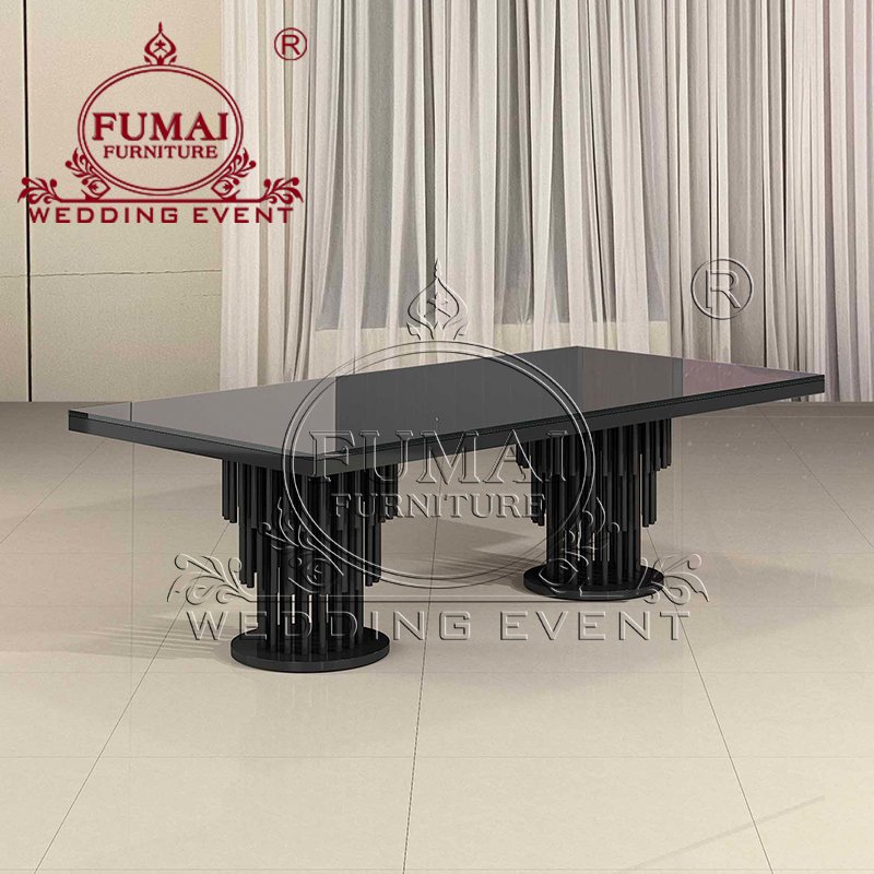 Pedestal Base Design Rectangle Party Decor Stainless Steel Gold Dining Table Set For Banquet Wedding Event Hotel