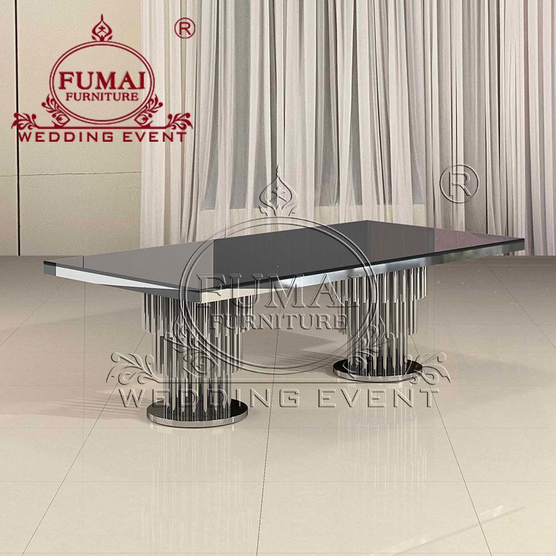 Pedestal Base Design Rectangle Party Decor Stainless Steel Gold Dining Table Set For Banquet Wedding Event Hotel