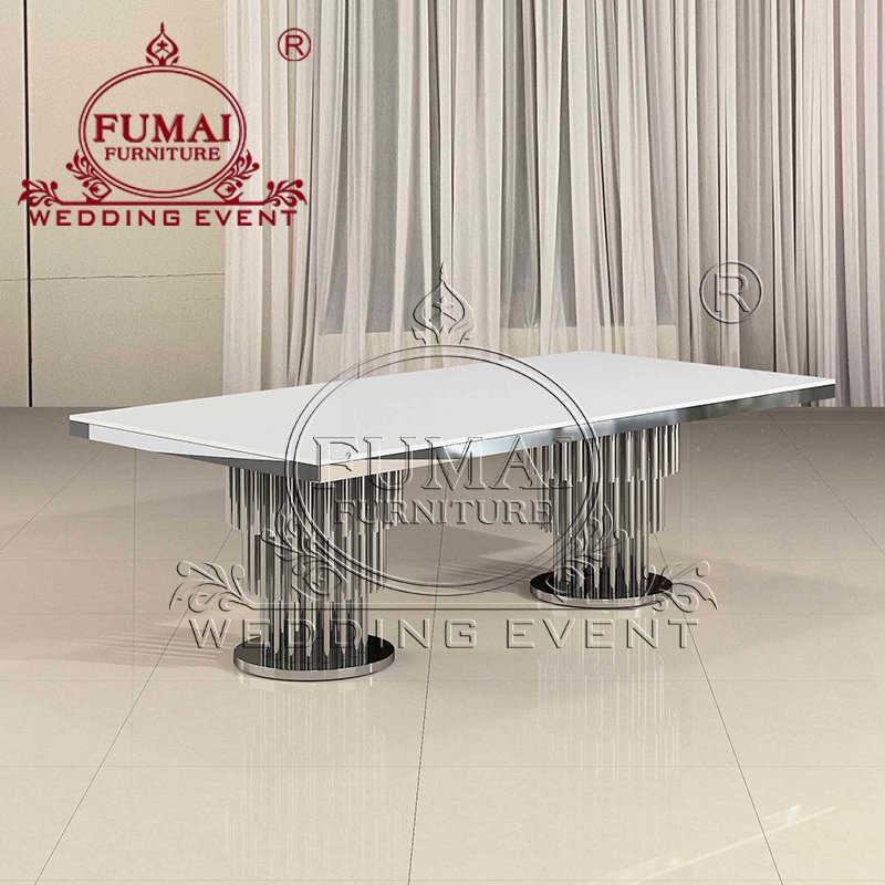 Pedestal Base Design Rectangle Party Decor Stainless Steel Gold Dining Table Set For Banquet Wedding Event Hotel