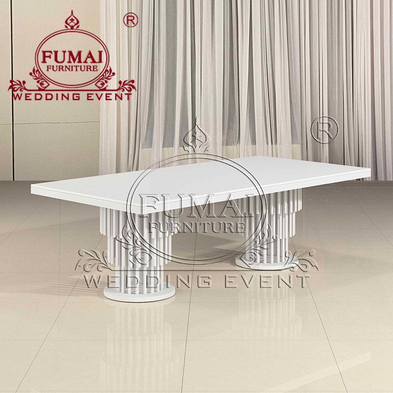 Pedestal Base Design Rectangle Party Decor Stainless Steel Gold Dining Table Set For Banquet Wedding Event Hotel