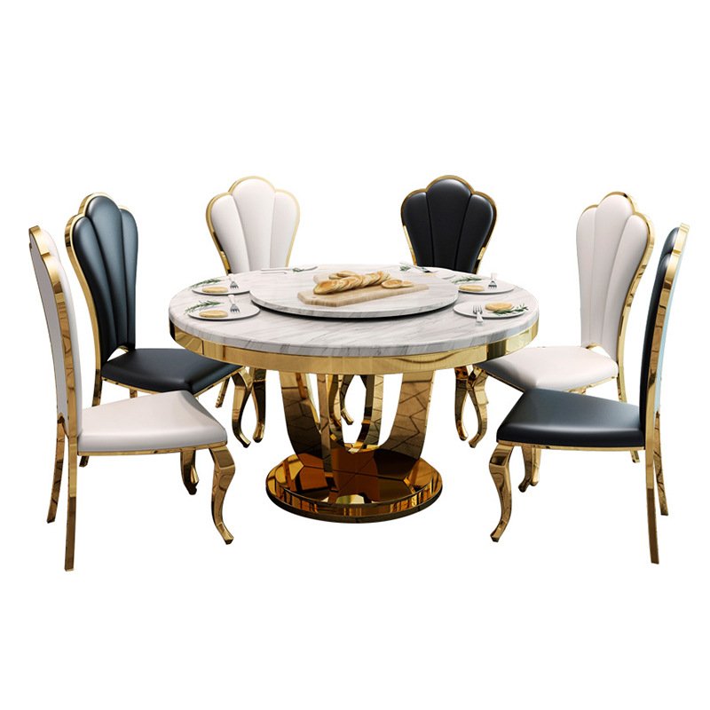 Luxury gold stainless steel round dining table with marble top for modern dining room furniture
