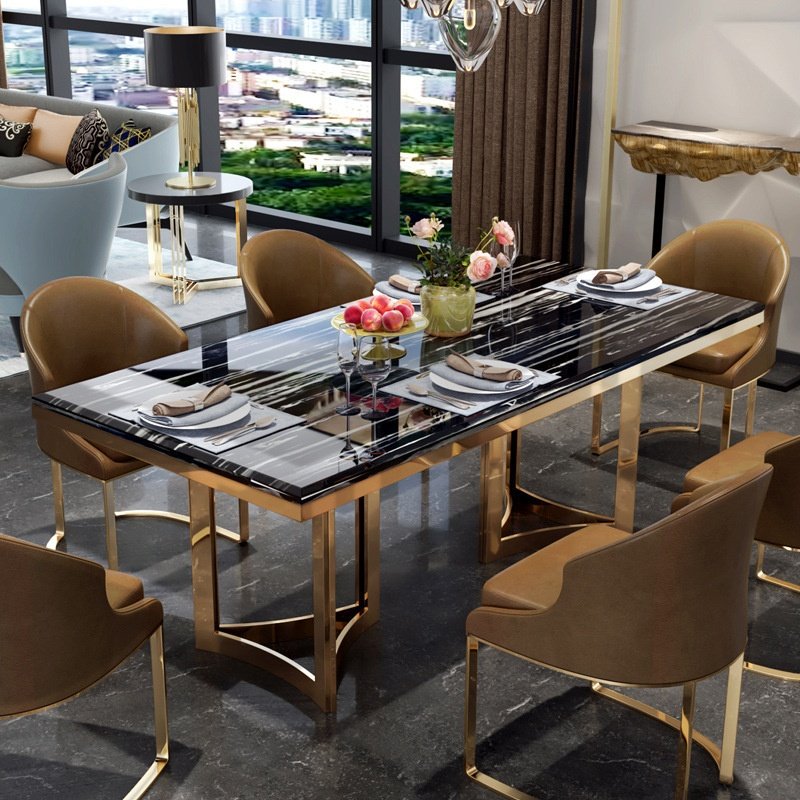 hot sale dining room furniture modern Italian marble top and metal leg dining table set