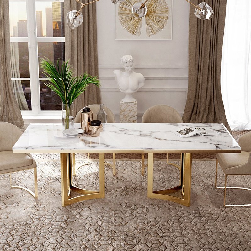 hot sale dining room furniture modern Italian marble top and metal leg dining table set