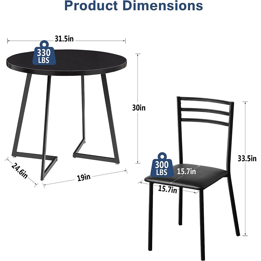 Small Space 3 Piece Kitchen Dining Set Wood Round Table for Breakfast