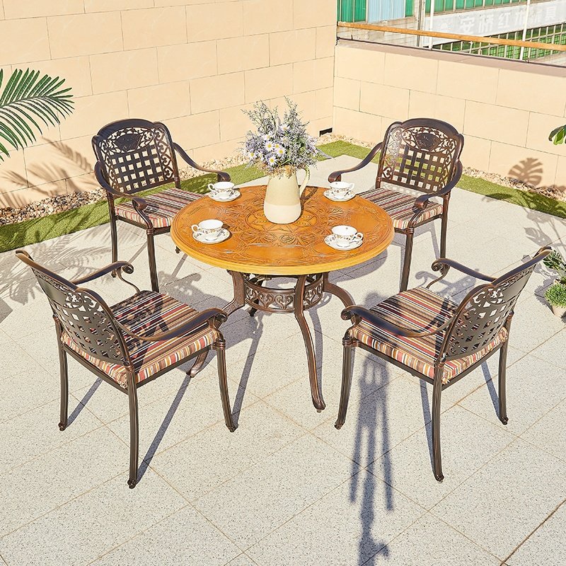 Modern Garden Waterproof Round Table 6 Chairs Outdoor Terrace Furniture Patio Stackable Cast Aluminum Dining Set