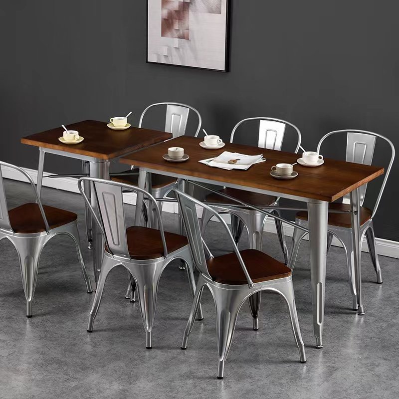 Industrial style cafe bar solid wood dining table and chair, retro American style iron dining table and chair set