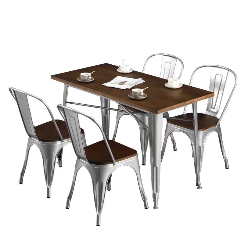 Industrial style cafe bar solid wood dining table and chair, retro American style iron dining table and chair set