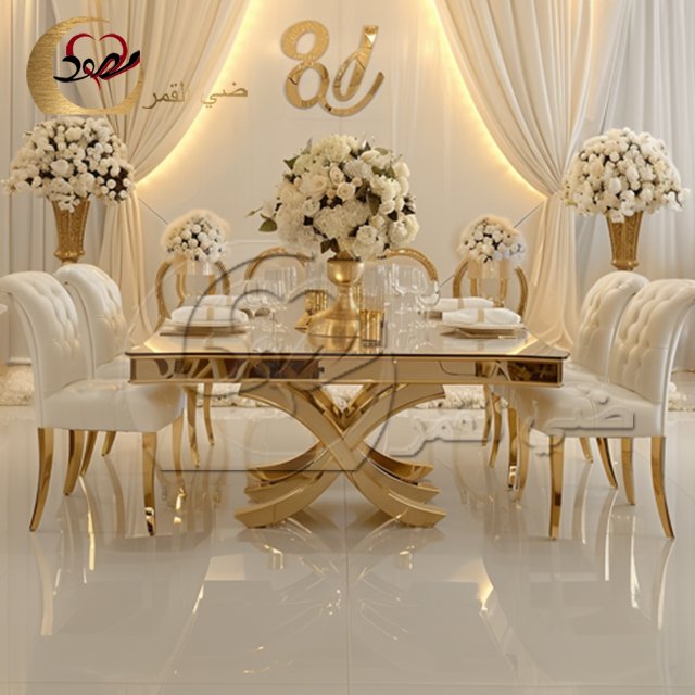 Luxury wedding 10 seater mirror glass top modern banquet dining table set