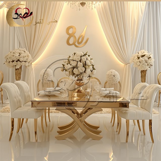 Luxury wedding 10 seater mirror glass top modern banquet dining table set
