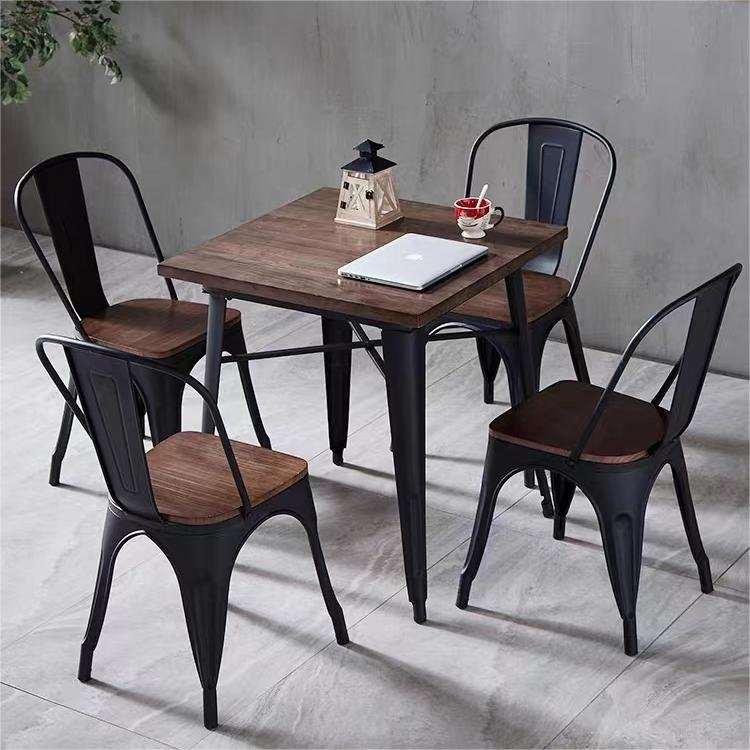 Hot selling Minimal Industrial Style Dining Table Chair Set Metal Chair Wooden Chair