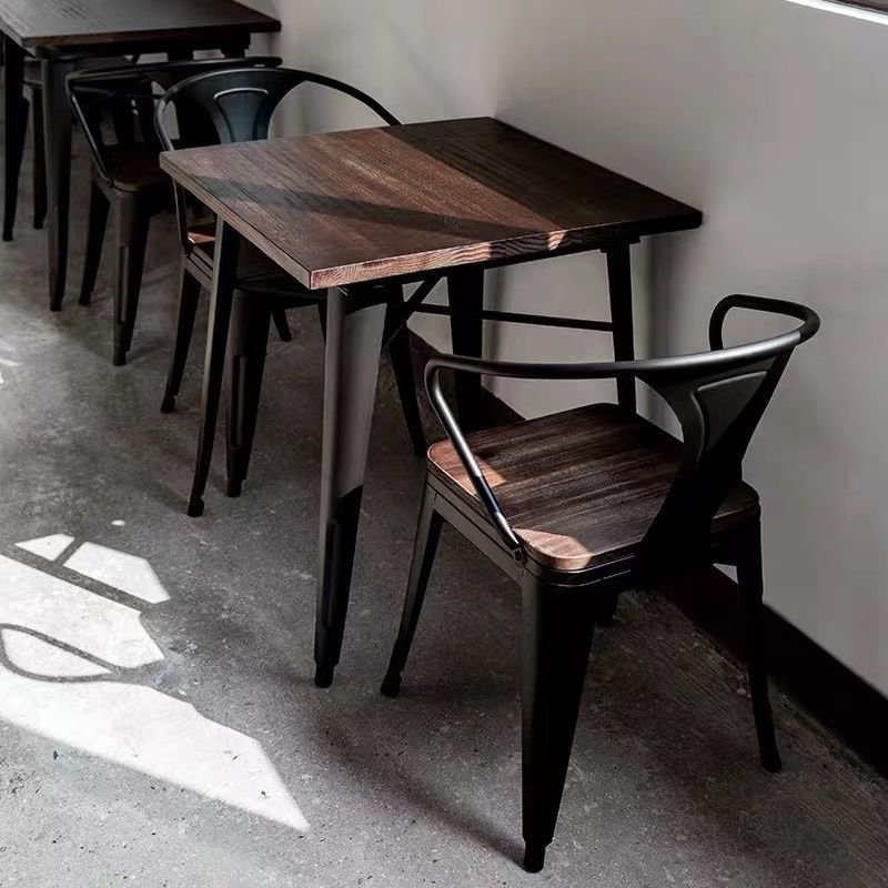 Hot selling Minimal Industrial Style Dining Table Chair Set Metal Chair Wooden Chair