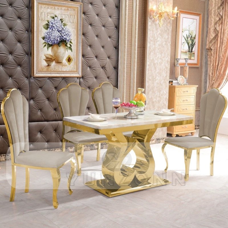 Modern Minimalist Dining Table Set Stainless Steel Banquet Chair for Hotels Halls Living Room Durable Metal Furniture