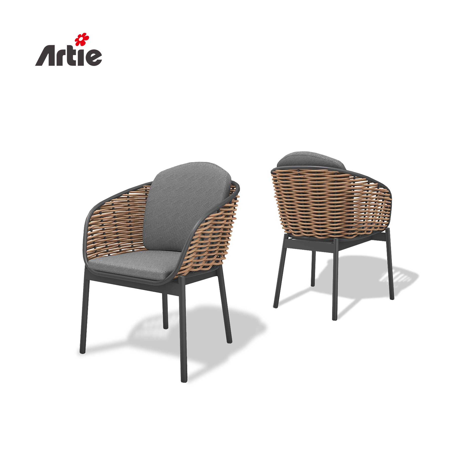 Artie Modern Garden Patio Outdoor Dining Set Rattan Furniture Hotel Restaurant Dining Table And Chairs Sets