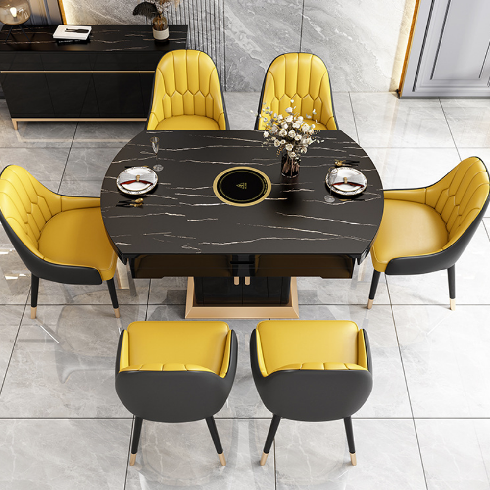 Lightluxury Retractable Dining Table MDF Chair Modern Design Luxury Kitchen Multi-Function Table Induction Cooker BJFlamingo
