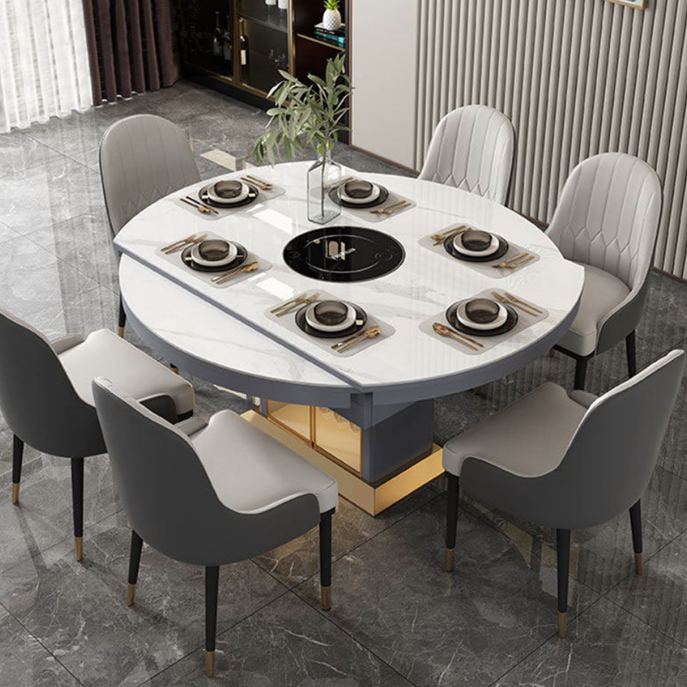 Lightluxury Retractable Dining Table MDF Chair Modern Design Luxury Kitchen Multi-Function Table Induction Cooker BJFlamingo