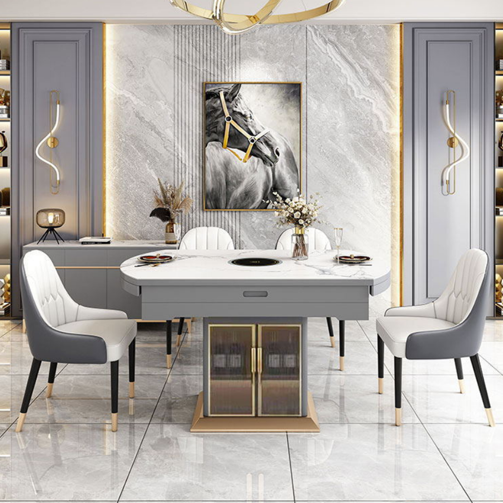Lightluxury Retractable Dining Table MDF Chair Modern Design Luxury Kitchen Multi-Function Table Induction Cooker BJFlamingo