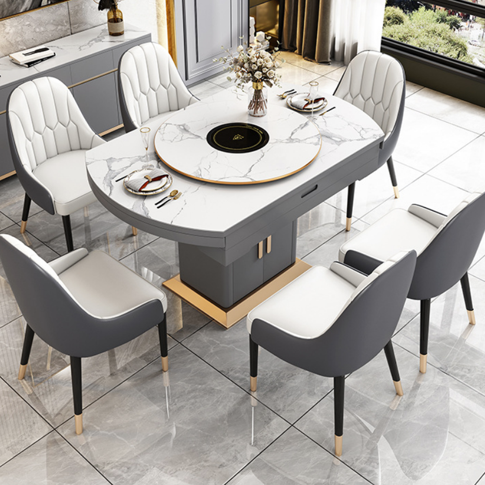 Lightluxury Retractable Dining Table MDF Chair Modern Design Luxury Kitchen Multi-Function Table Induction Cooker BJFlamingo