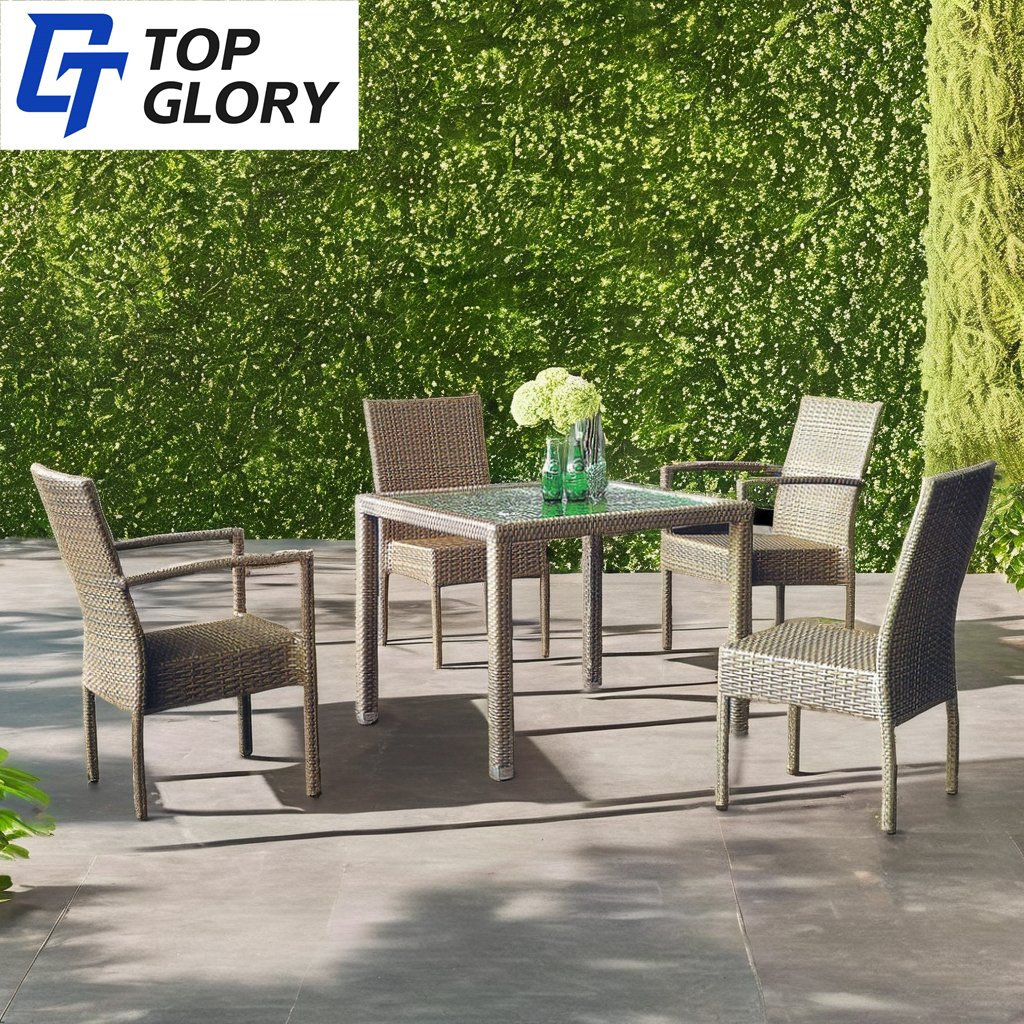 TG Modern Backyard Outdoor Patio Furniture Dining Table With Concrete Top Teak Set Wooden Bench Garden Table And Chair Set