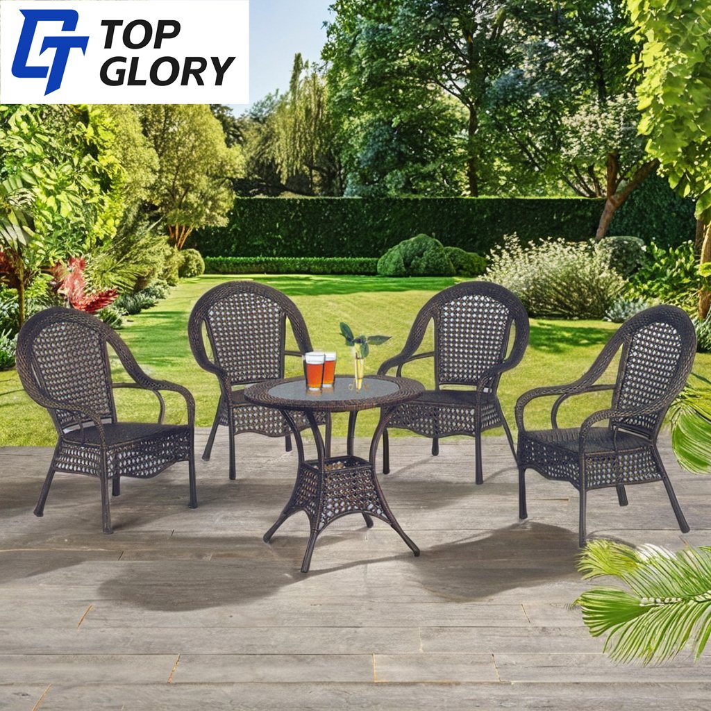 TG Modern Backyard Outdoor Patio Furniture Dining Table With Concrete Top Teak Set Wooden Bench Garden Table And Chair Set
