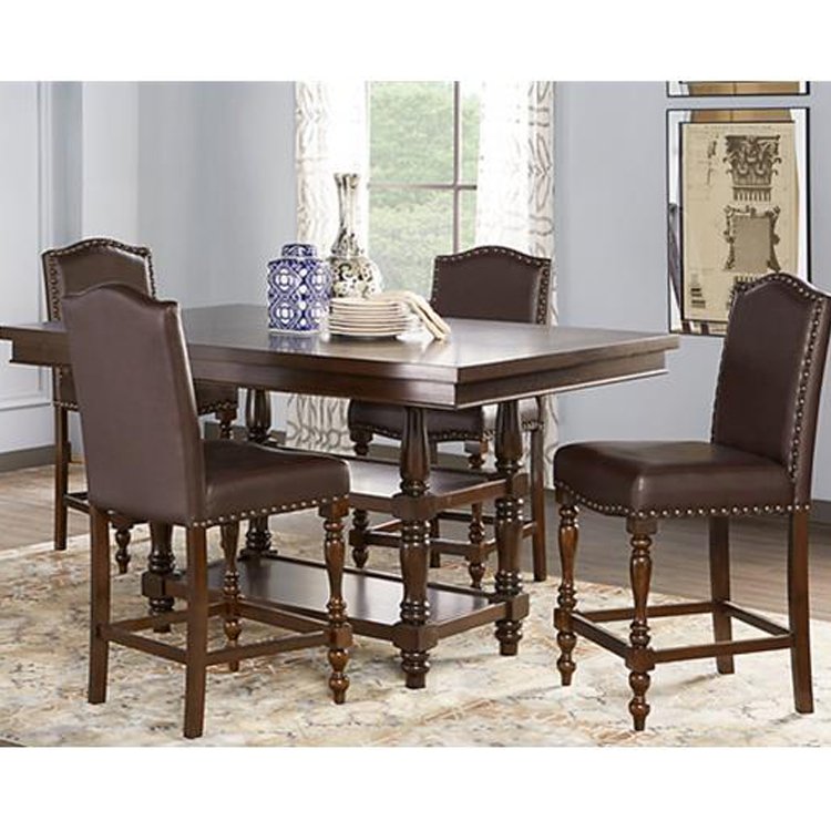 European style wood dining table and chairs with rivets glass dining table