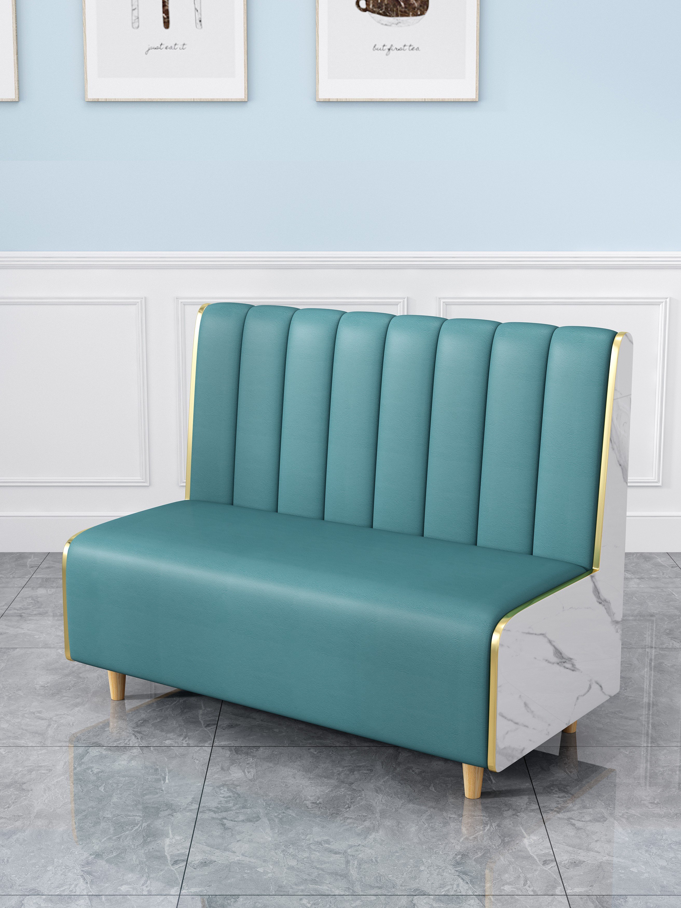 Wholesale Modern Restaurant Furniture Sets Cafe Fast Food Booth Seating Sofa Golden Metal Dining Tables and Chairs Set