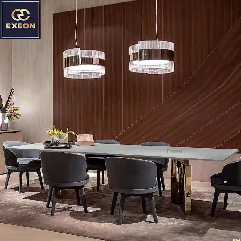 Italian Marble Dining Table Nordic Light Luxury Modern Creative Design Villa Home Rectangular Dining Table