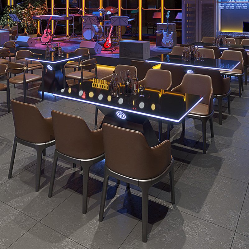 Commercial furniture coffee table with chair for bar live house metal dining table with chair customized club led light table