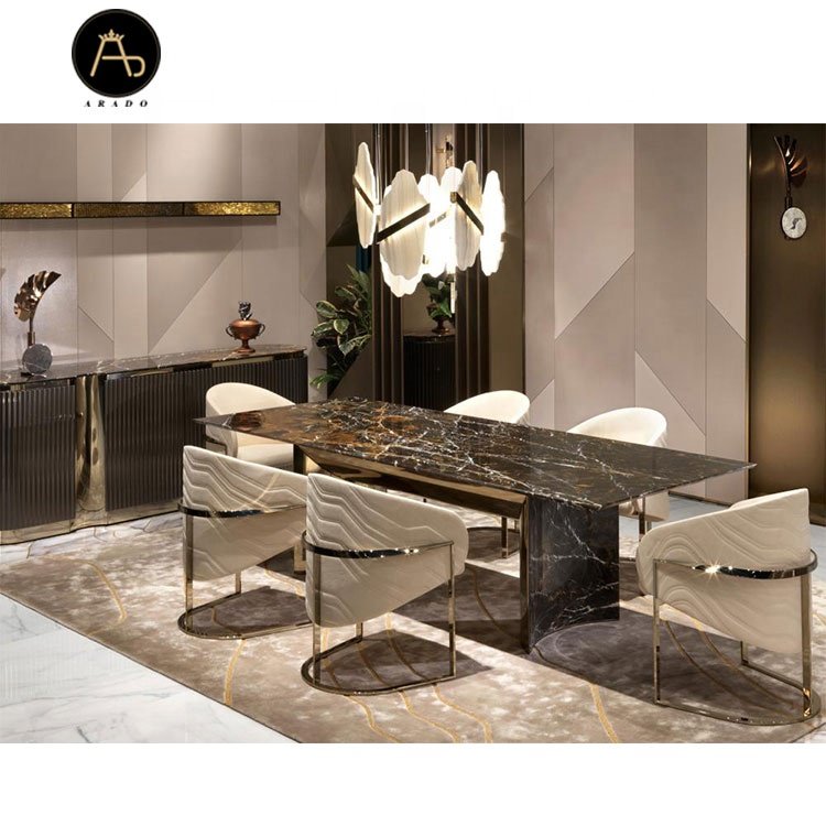 italian modern design luxury dinning table set marble with stainless steel dinning table