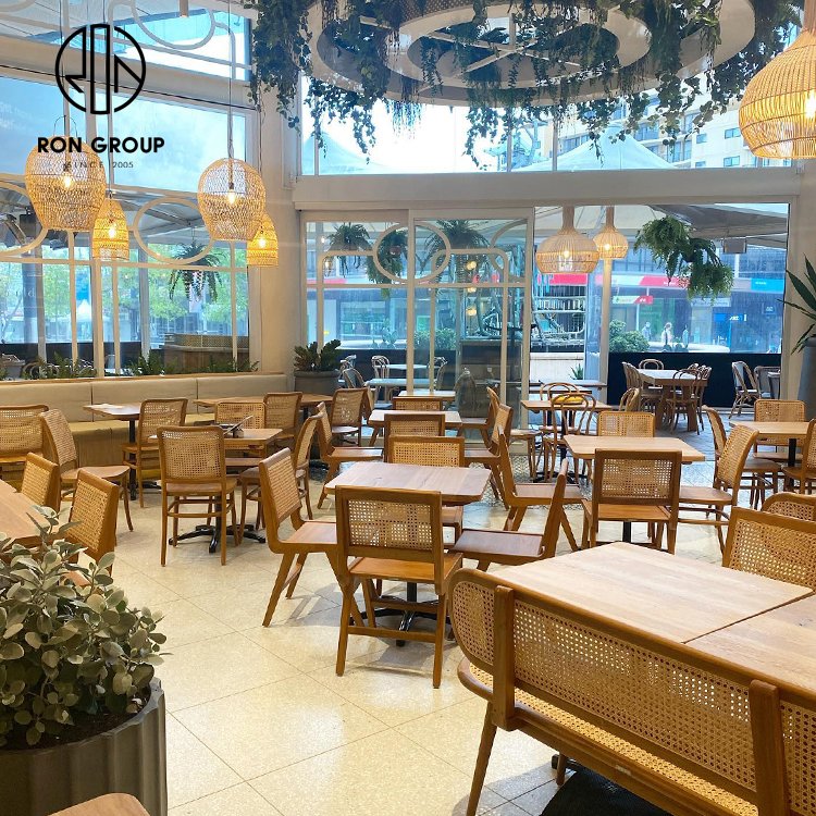 Custom Restaurant Rattan Wooden Dining Table Chair Tropical Style Restaurant Furniture For Coffee Shop Restaurant