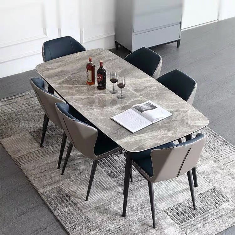 Rock plate family small apartment modern simple light luxury rectangular Italian light face dining table and chair combination