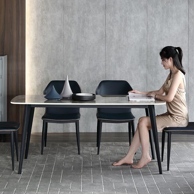 Rock plate family small apartment modern simple light luxury rectangular Italian light face dining table and chair combination