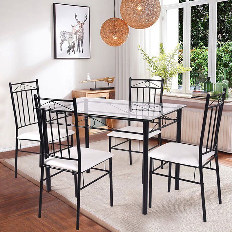 Cheap Rectangular Metal Dining Desk and Chairs Home Restaurant Furniture Factory Manufacturers Dining Table Set 4 Chairs