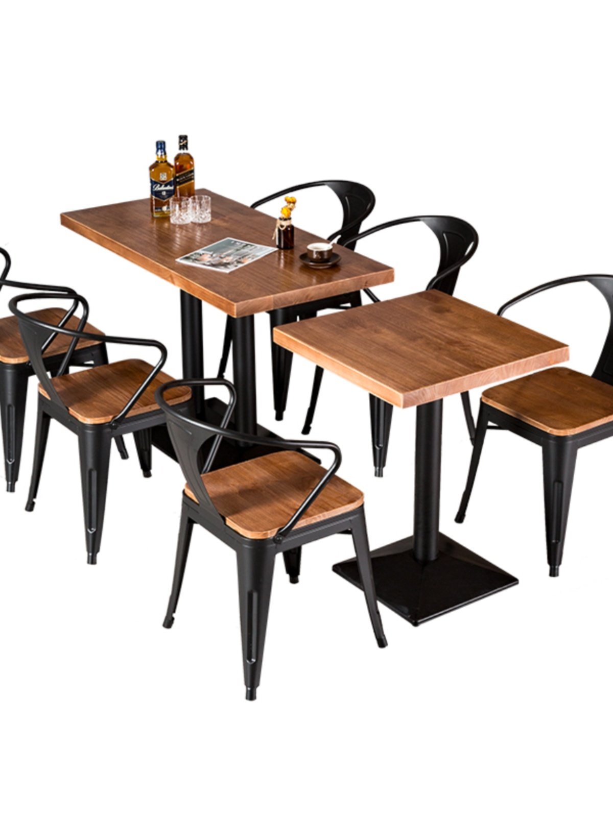 Very Hot Sale Dining Table Modern Wood restaurant Furniture Industrial Style Iron Stackable Vintage Bistro Table And Chairs Sets