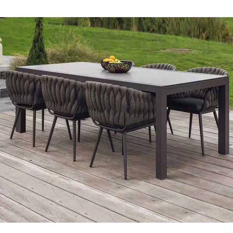 outdoor indoor 8 seater pe wicker rattan rope dining table chair furniture bistro set restaurant luxury