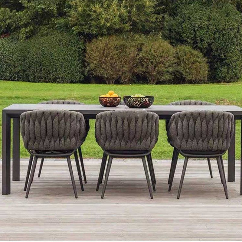 outdoor indoor 8 seater pe wicker rattan rope dining table chair furniture bistro set restaurant luxury
