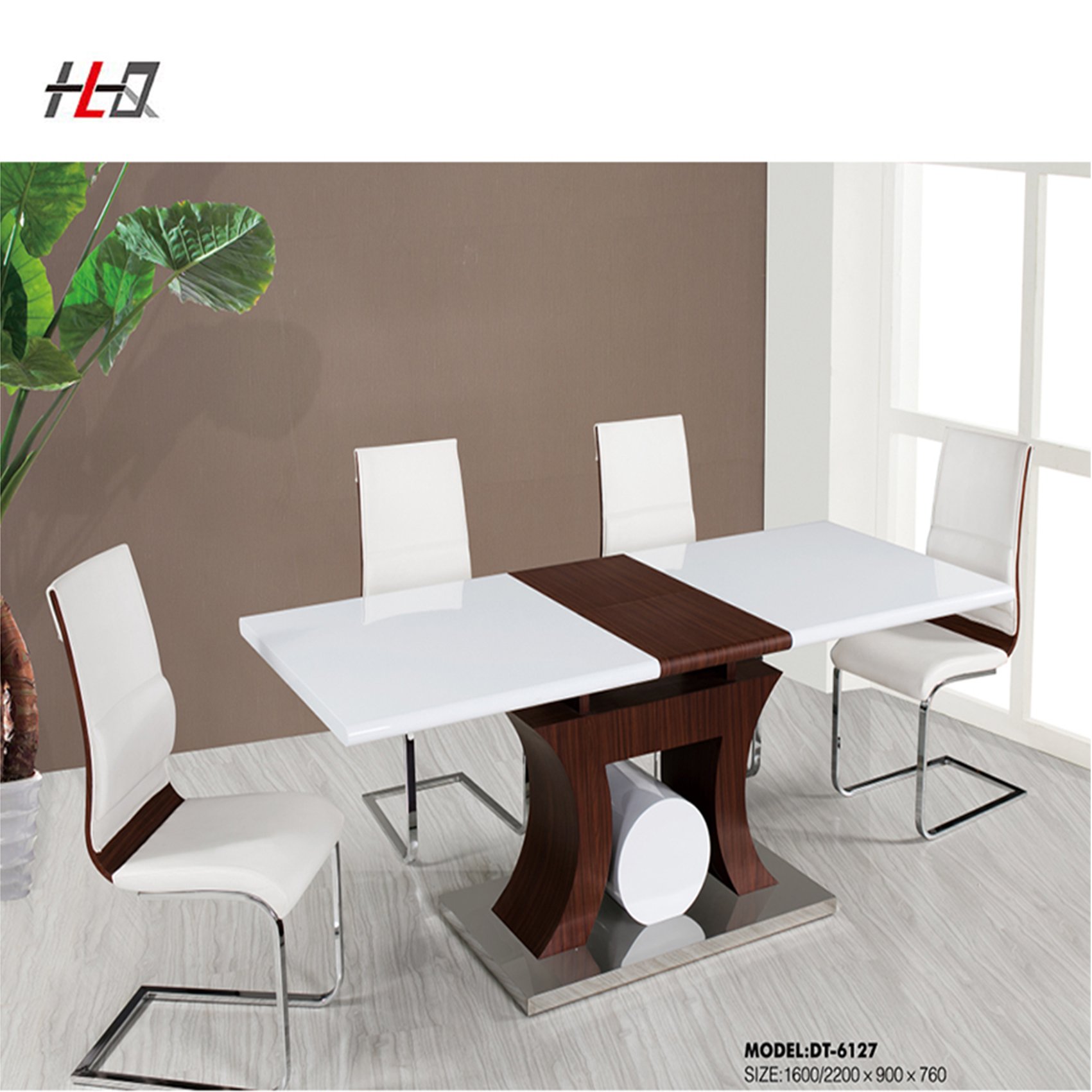 New design round table paper veneer mdf extendable folding 6 chairs dining table DT6127