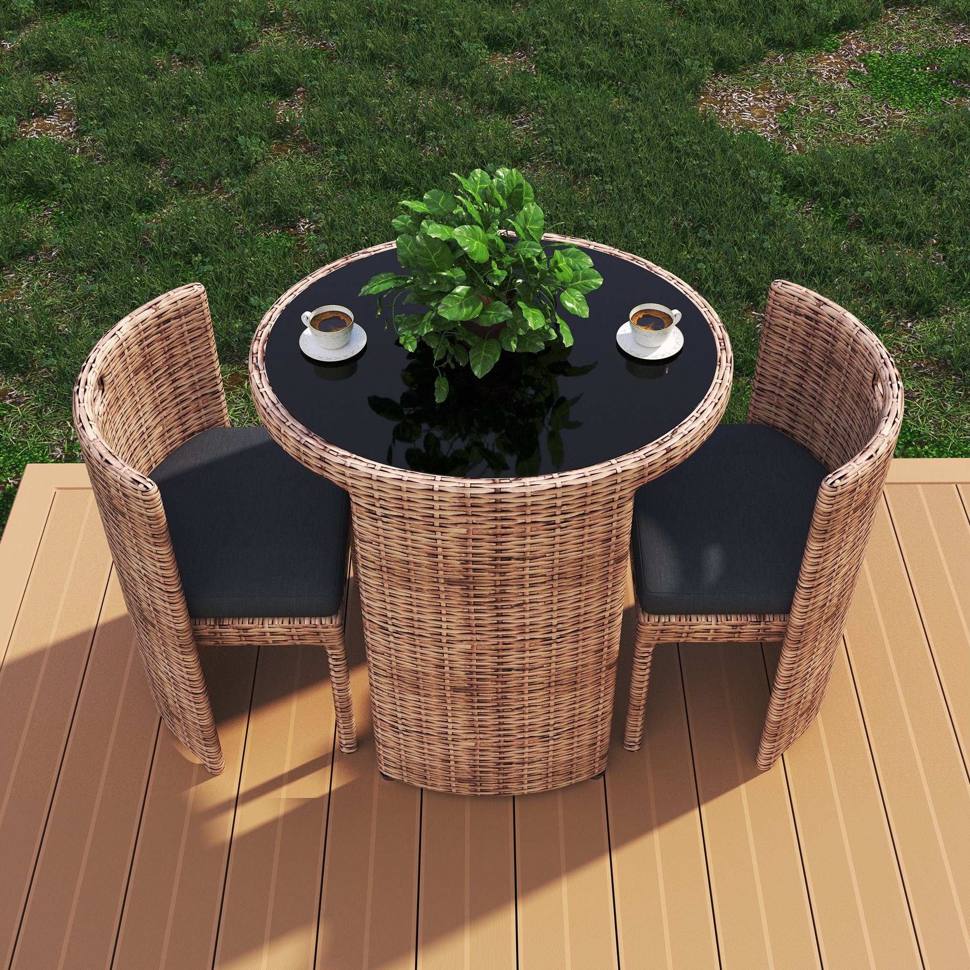 Fulin high quality Patio Balcony Furniture 3Pcs Rattan Outdoor Cafe Table And Chairs Set For 2