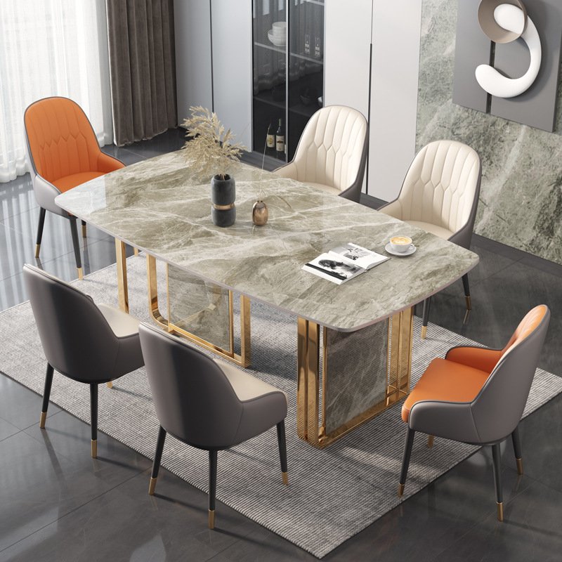 2020 New Rectangular Marble Top And Metal Leg Cheap dinning furniture restaurant modern 6 chairs dining table set