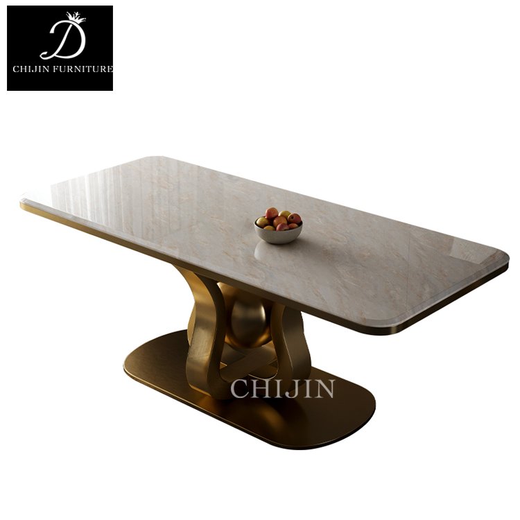 Modern Luxury Kitchen Stainless Steel Base Sintered Stone Dining Table Set Furniture