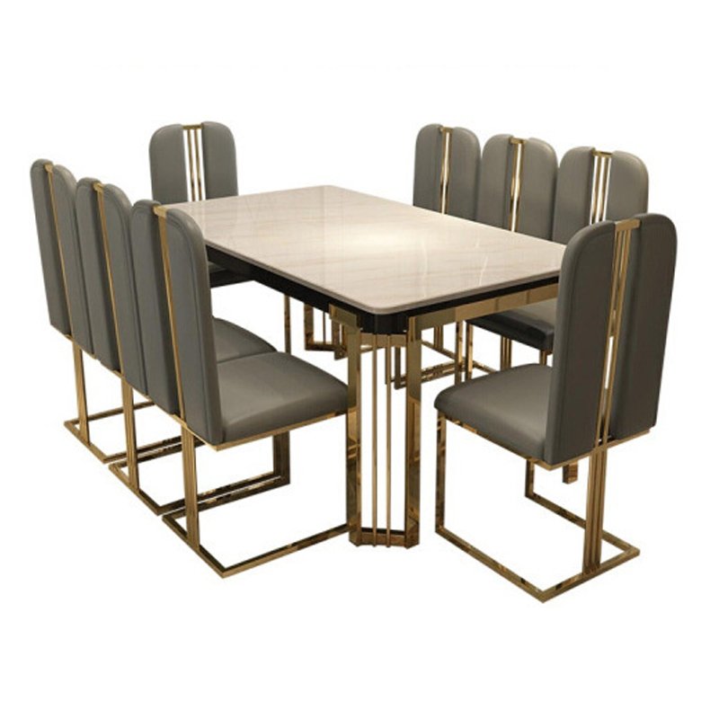 Modern Style Designs Luxury Marble Top Stainless Steel Legs Dining Table Chair Sets for Restaurant