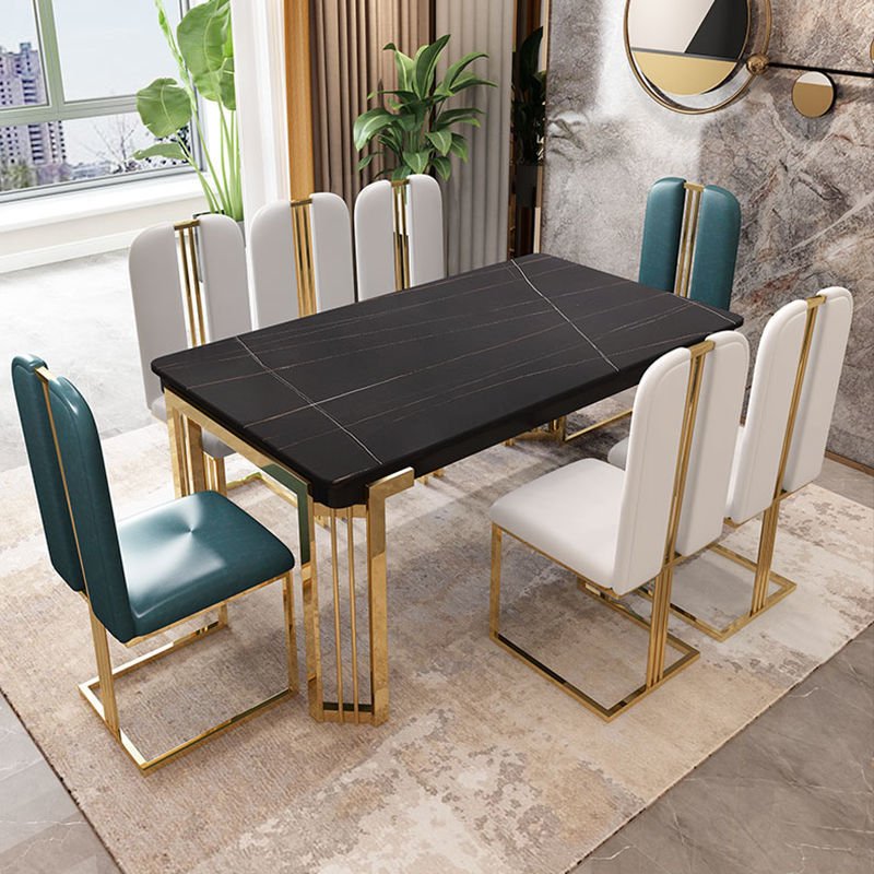 Modern Style Designs Luxury Marble Top Stainless Steel Legs Dining Table Chair Sets for Restaurant