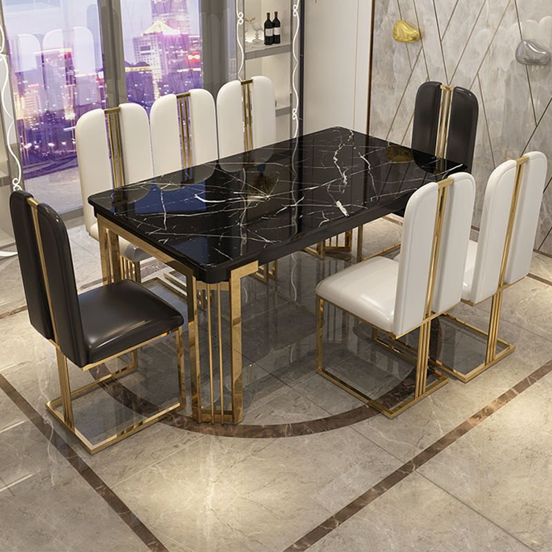 Modern Style Designs Luxury Marble Top Stainless Steel Legs Dining Table Chair Sets for Restaurant