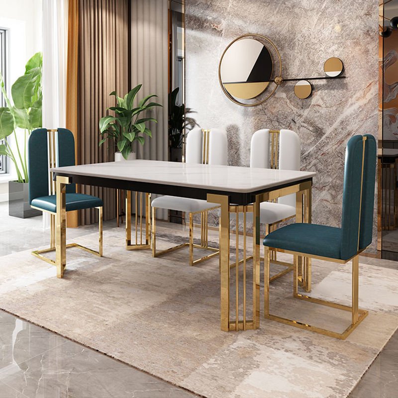Modern Style Designs Luxury Marble Top Stainless Steel Legs Dining Table Chair Sets for Restaurant