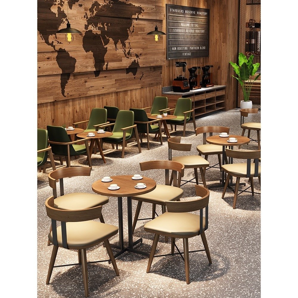 New Trend Cafe Table Set Restaurant Chairs Metal Commercial Restaurant Booths with Tables Wooden Wood Modern Solid PU Leather