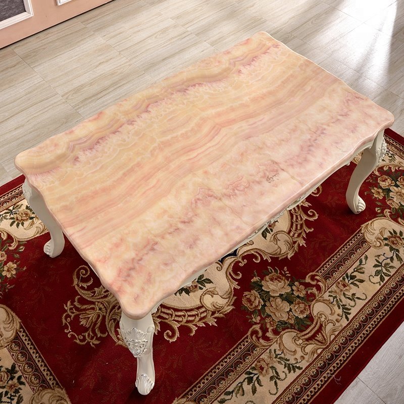 Modern France Style 6 Seater Red And White Marble Top Rectangle Dining Table Set