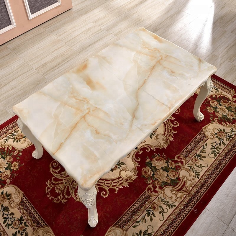 Modern France Style 6 Seater Red And White Marble Top Rectangle Dining Table Set