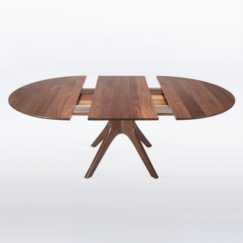 Custom Handmade Round Expanding Oak/Walnut/Cherry/Mahogany Table Solid Wooden Extendable Dining Table