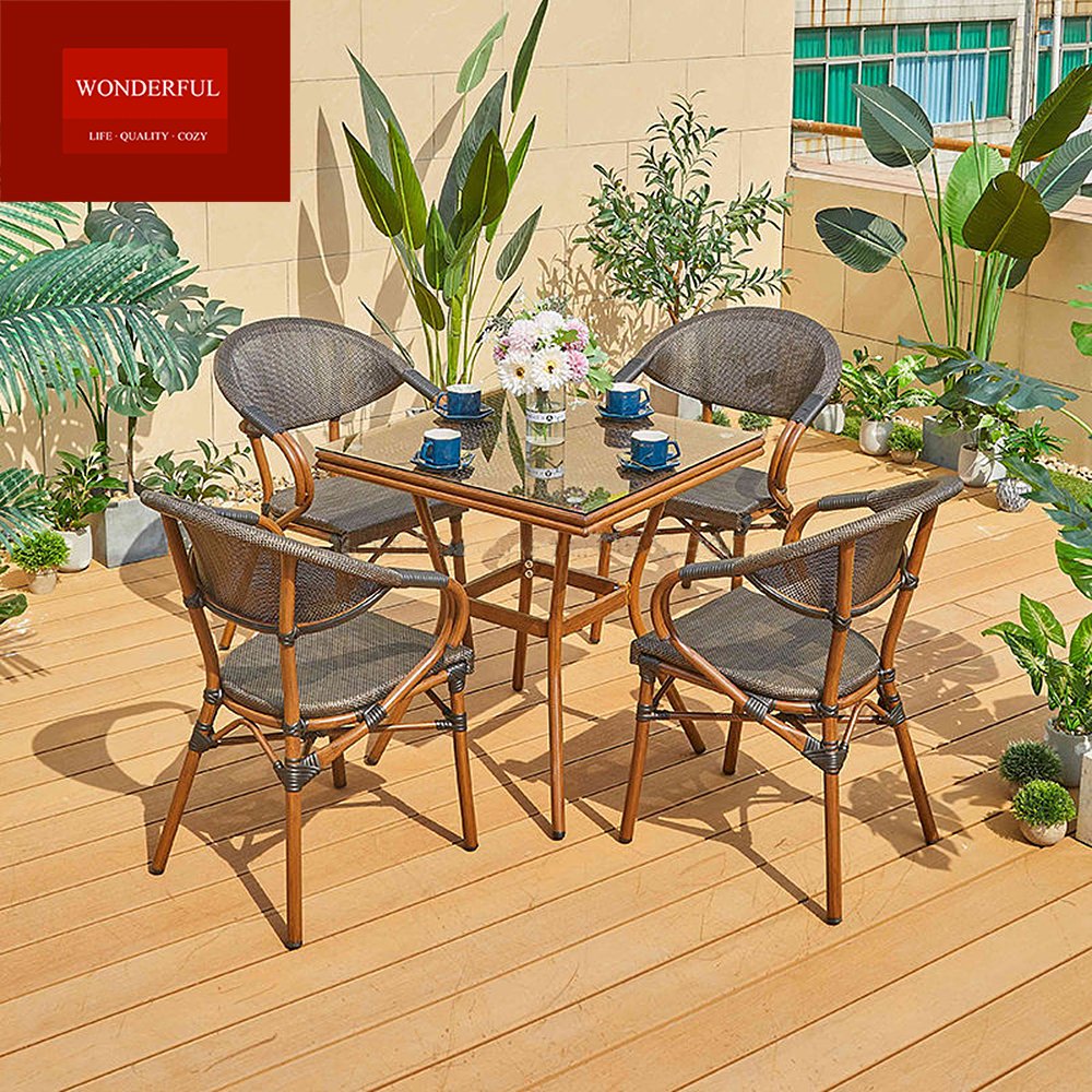 Newest design resort cast aluminum dining set furniture outdoor garden dining table with chairs