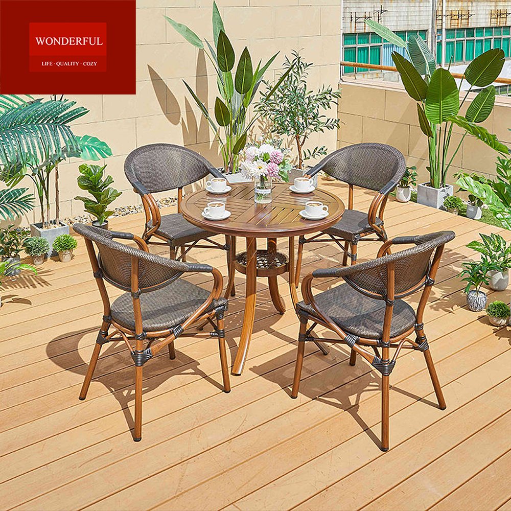 Newest design resort cast aluminum dining set furniture outdoor garden dining table with chairs