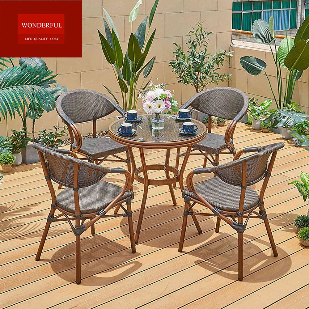Newest design resort cast aluminum dining set furniture outdoor garden dining table with chairs